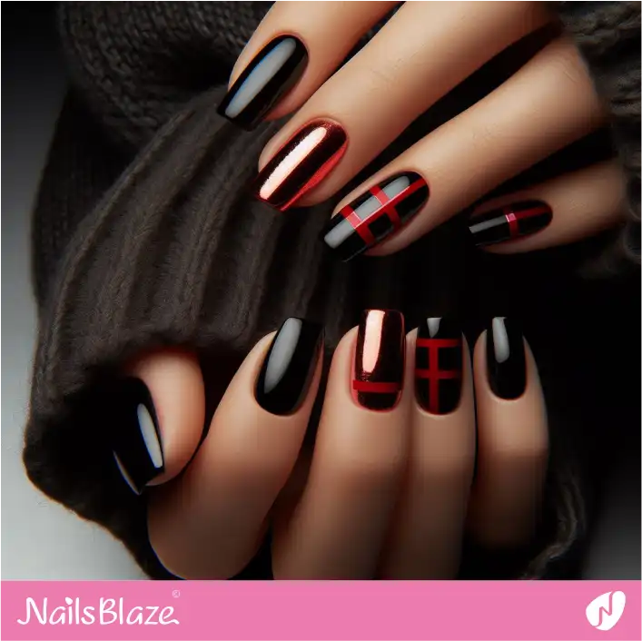 Dark Nails Red Foil Design | Foil Nails - NB4129